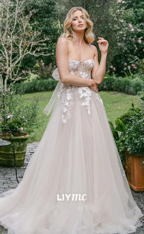 Weekend Buy More Save More LW655 - Semi-Sweetheart Floral Tulle A-Line Sweep Train Beach Wedding Dress Weekend Buy More Save More LW655 - Semi-Sweetheart Floral Tulle A-Line Sweep Train Beach Wedding Dress