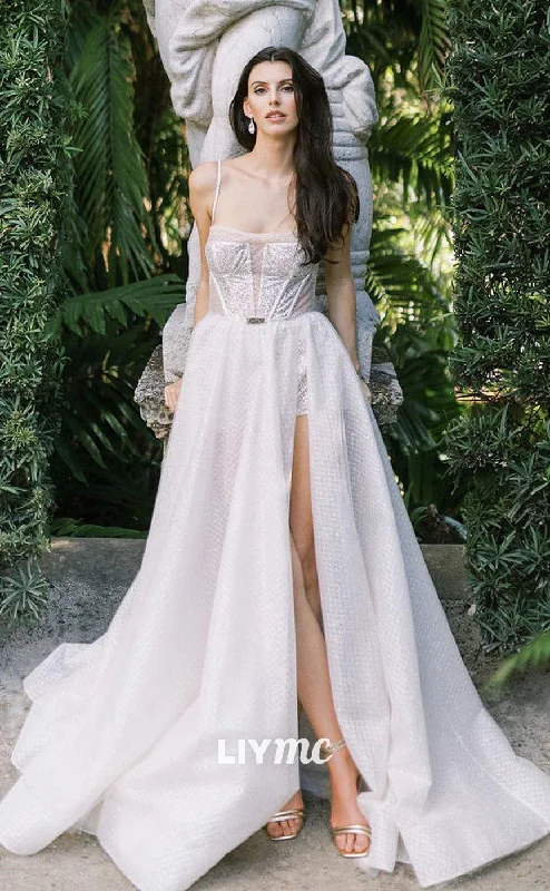 Weekend Super Savings LW662 - Simple Square Sleeveless High Slit Sweep Train Wedding Dress Weekend Super Savings LW662 - Simple Square Sleeveless High Slit Sweep Train Wedding Dress