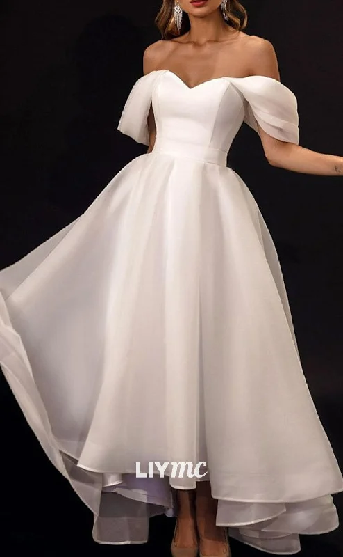 Weekend Discount Fest LW669 - Off-Shoulder Sleek Satin Floor-Length A-Line Weding Dress Weekend Discount Fest LW669 - Off-Shoulder Sleek Satin Floor-Length A-Line Weding Dress