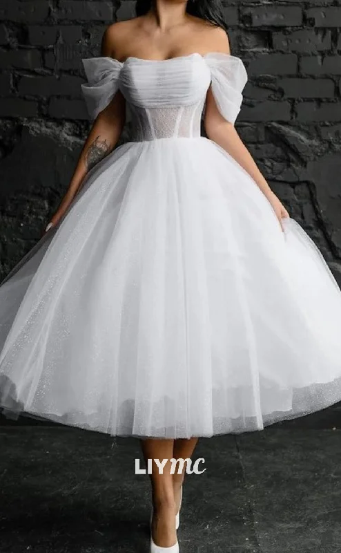 Weekend Price Drops LW670 - Off-Shoulder Strapless Tulle Knee A-Line Ball Gown Wedding Dress Weekend Price Drops LW670 - Off-Shoulder Strapless Tulle Knee A-Line Ball Gown Wedding Dress