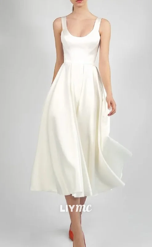 Weekend Flash Deals LW671 - Scoop Sleeveless Sleek Pleated Satin Knee-Length A-Line Wedding Dres Weekend Flash Deals LW671 - Scoop Sleeveless Sleek Pleated Satin Knee-Length A-Line Wedding Dres