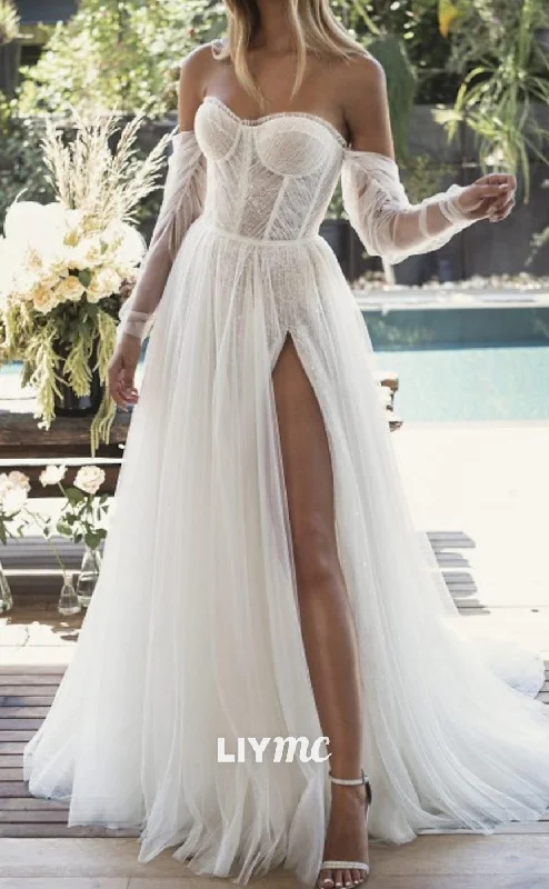 Weekend Sale Frenzy LW673 - Semi-Sweetheart Tulle High Slit Beach Wedding Dress
