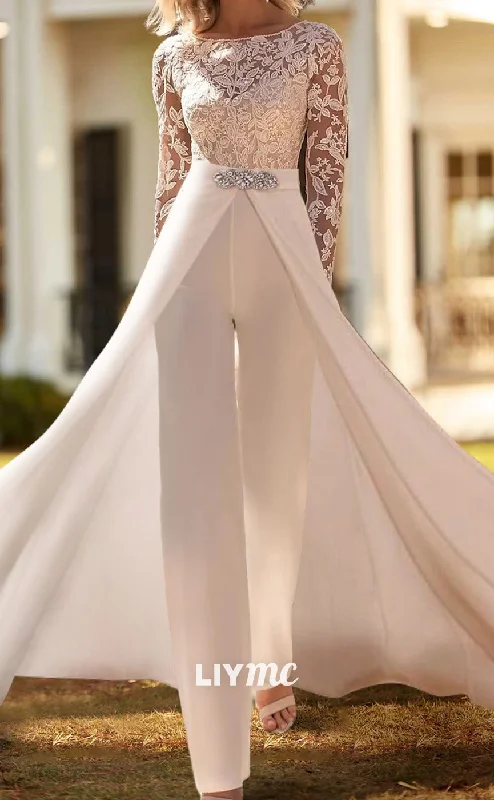 Super Price Slash LW674 - Bateau Appliques Long Sleeves Sleek Satin Beach Wedding Dress Super Price Slash LW674 - Bateau Appliques Long Sleeves Sleek Satin Beach Wedding Dress