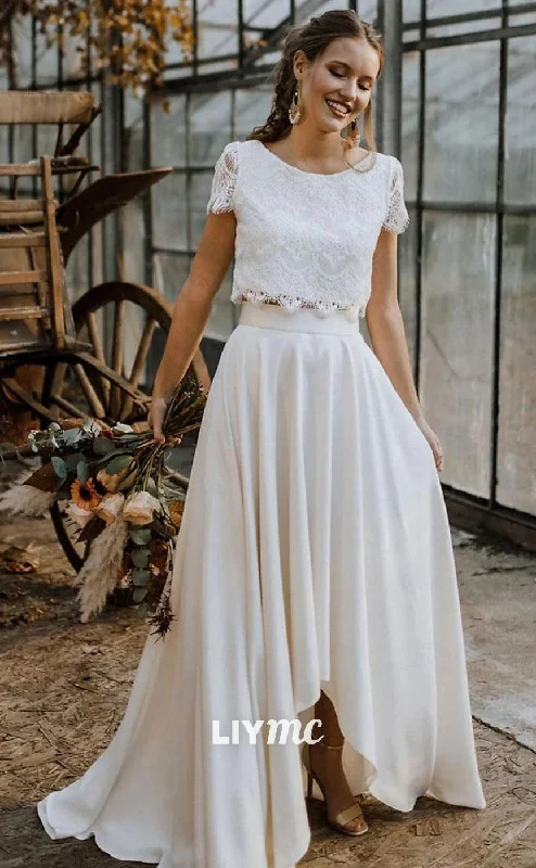 Super Price Drop LW676 - Two Piece Appliques Sleek Satin V-Neck Beach Wedding Dress Super Price Drop LW676 - Two Piece Appliques Sleek Satin V-Neck Beach Wedding Dress