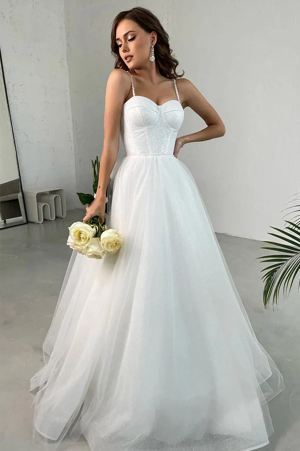 Unmissable Deals Elegant A-line spaghetti strap with sweet chiffon and ground length wedding dress Unmissable Deals Elegant A-line spaghetti strap with sweet chiffon and ground length wedding dress