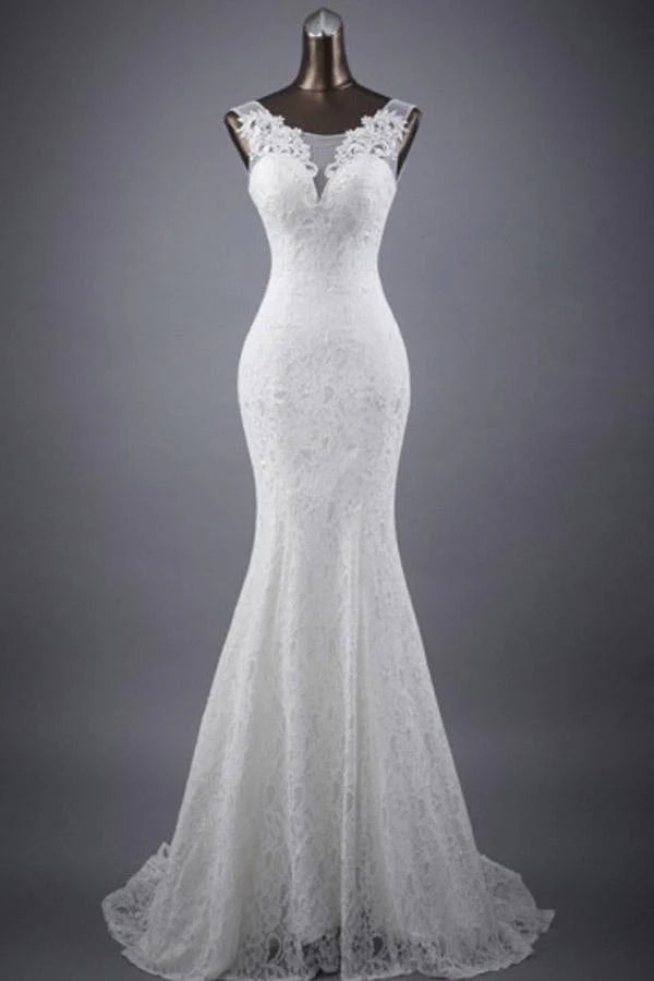 Weekend Bargain Shopping Elegant and noble lace sleeveless speaker/mermaid and floor length wedding dress Weekend Bargain Shopping Elegant and noble lace sleeveless speaker/mermaid and floor length wedding dress