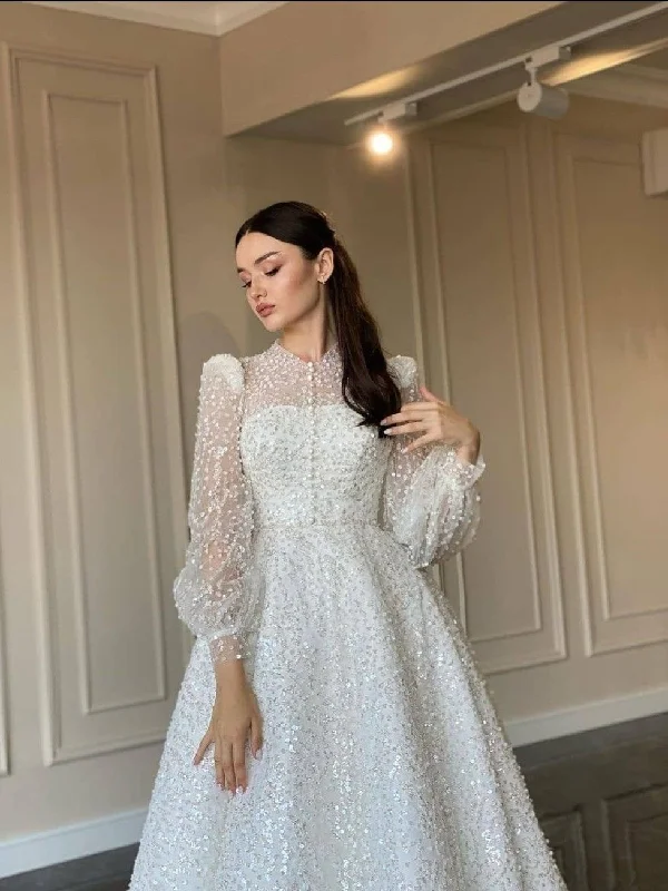 Weekend Flash Offers Elegant Beaded Sequin Wedding Dresses, A-line Wedding Dresses, Bridal Gown, Affordable Wedding Dresses