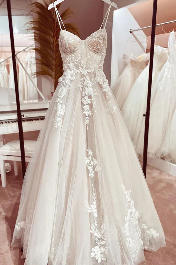 Get It Now Elegant Italian Noodle Strap A-Line Lace Wedding Bridal Dress