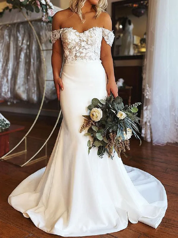 Limited Stock Elegant Off Shoulder Mermaid White Lace Long Prom Wedding Dresses,DS4502 Limited Stock Elegant Off Shoulder Mermaid White Lace Long Prom Wedding Dresses,DS4502