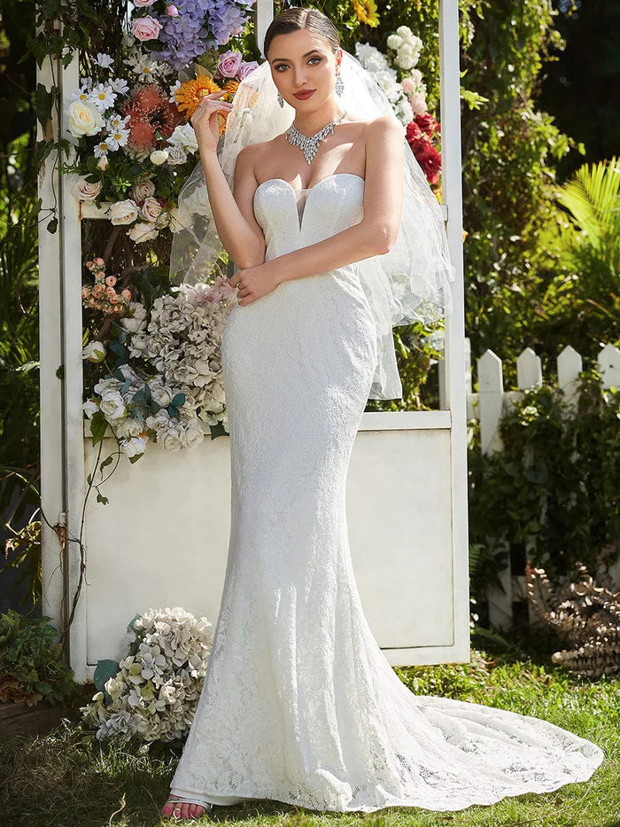 Weekend Shopping Deals Galore Elegant Strapless Lace Fit and Flare Causal Wedding Dress Weekend Shopping Deals Galore Elegant Strapless Lace Fit and Flare Causal Wedding Dress