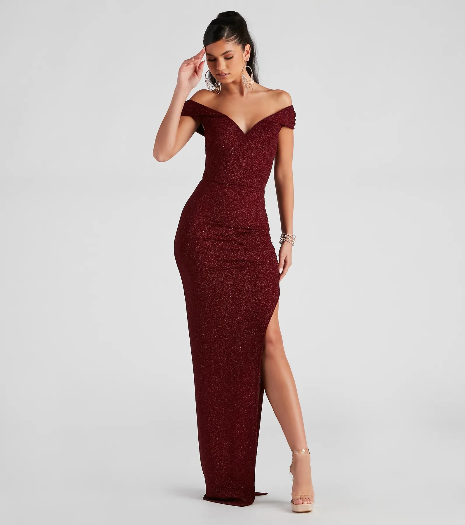 Best Price Ever Elianna Off-The-Shoulder Glitter Formal Dress