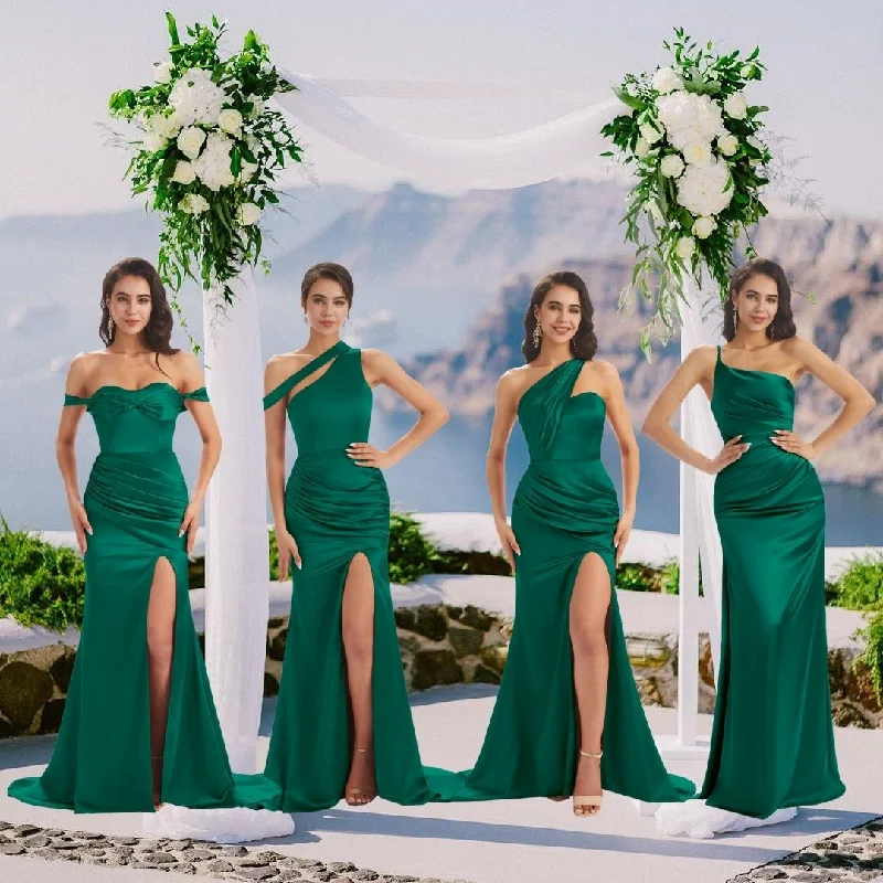 Instant Savings Emerald Green Sexy Chic Silky Mismatched Soft Satin Mermaid Long Bridesmaid Dresses Online Instant Savings Emerald Green Sexy Chic Silky Mismatched Soft Satin Mermaid Long Bridesmaid Dresses Online