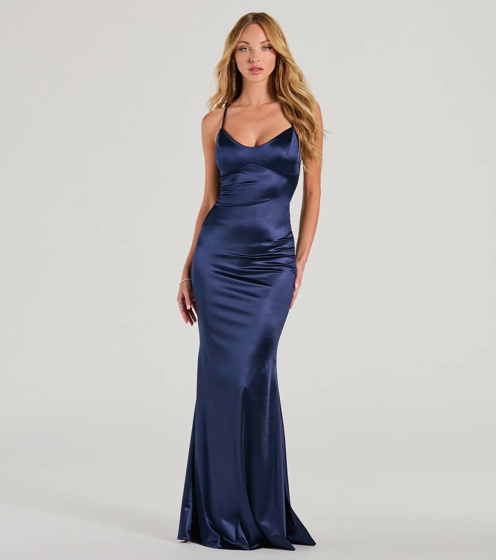 Super Price Drop Emmie Lace-Up Mermaid Satin Formal Dress