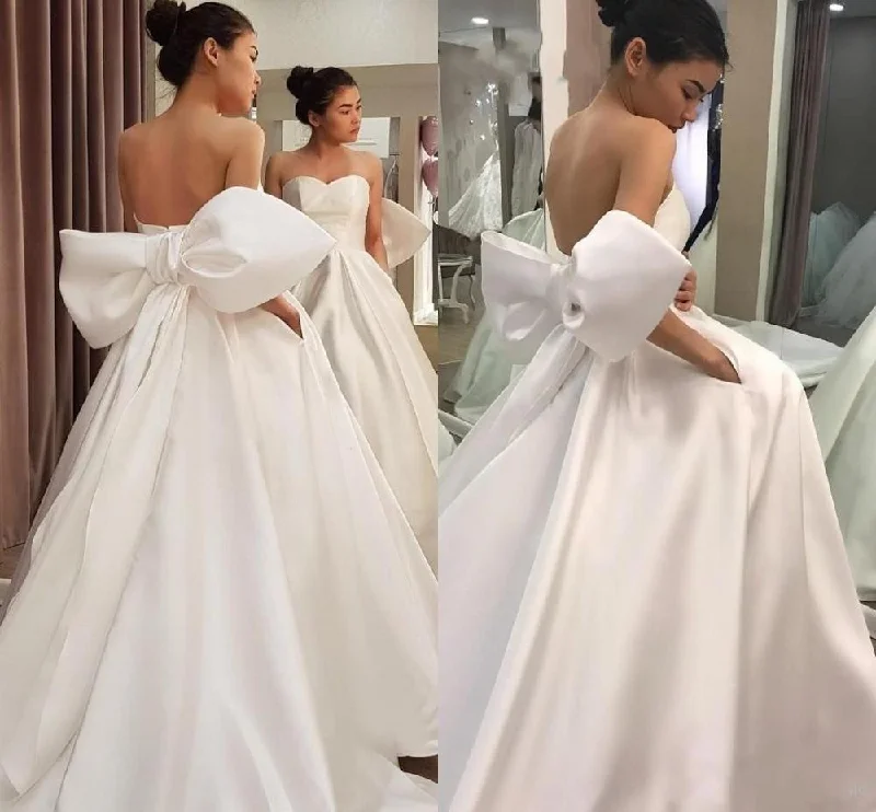 Exclusive Discounts Just for You Fashion Back Design Wedding Dresses with Big Bow Sweetheart Neck Backless Simple Satin,DS3968 Exclusive Discounts Just for You Fashion Back Design Wedding Dresses with Big Bow Sweetheart Neck Backless Simple Satin,DS3968