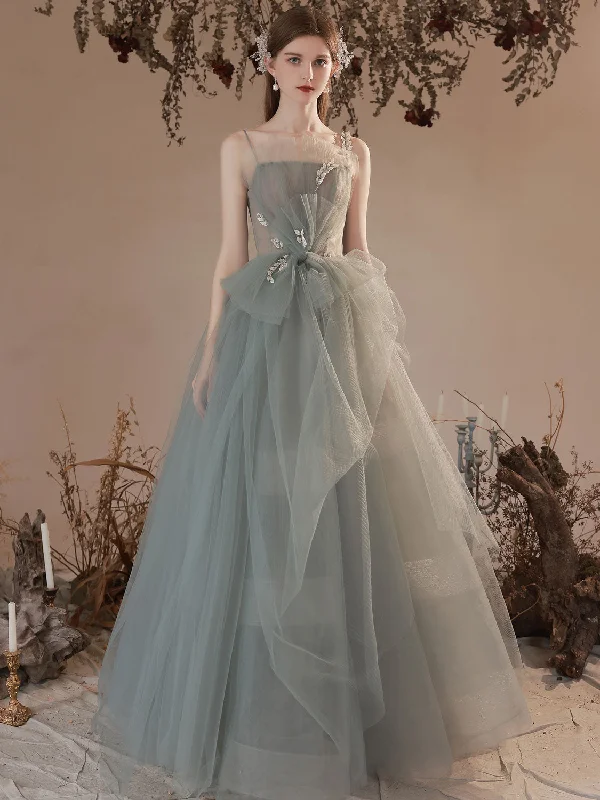 Mega Discounts Gray Green Long Prom Dress, Ball Gown Gray Green Tulle Formal Sweet 16 Dress