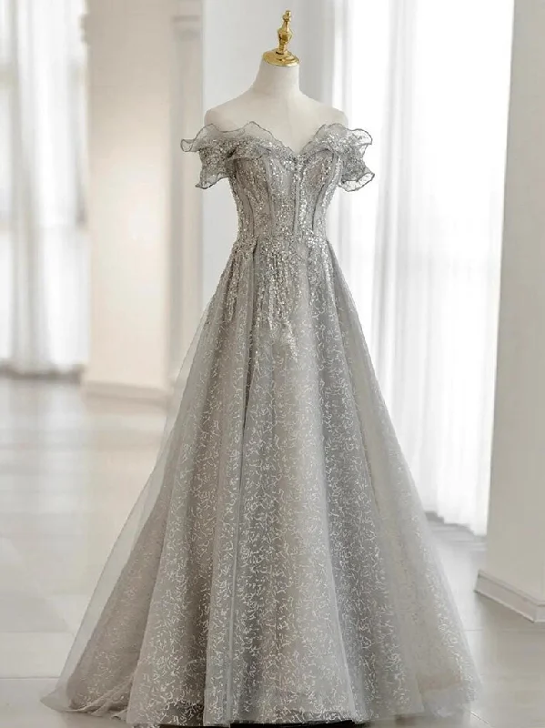 Don’t Miss These Deals Gray Tulle Sequin Lace Off Shoulder Long Prom Dress, Gray Evening Dress Don’t Miss These Deals Gray Tulle Sequin Lace Off Shoulder Long Prom Dress, Gray Evening Dress