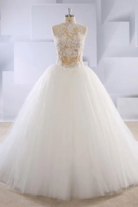 Weekend Offers You Can’t Miss High Neck White Tulle Long Prom Dresses with Lace Top, Long White Lace Wedding Dresses, White Formal Evening Dresses Weekend Offers You Can’t Miss High Neck White Tulle Long Prom Dresses with Lace Top, Long White Lace Wedding Dresses, White Formal Evening Dresses