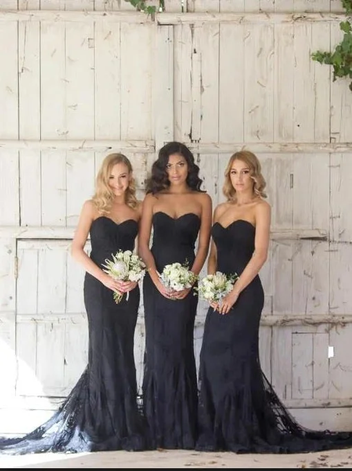 Weekend Steals Hot Mermaid  Black Sweetheart Sleeveless Lace Bridesmaid Dresses