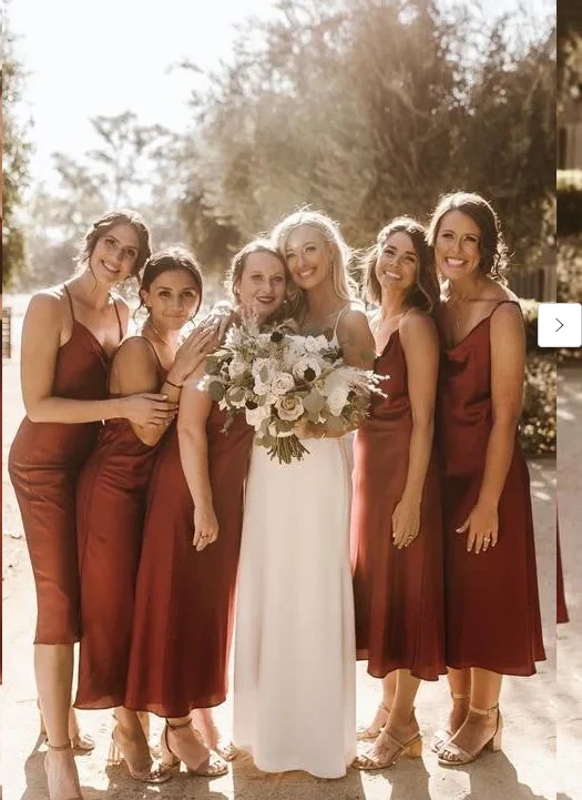 Shop & Save Now Hot Rust Simple Satin Short Spaghetti Straps Bridesmaid Dresses