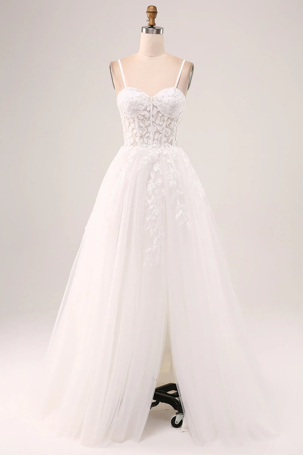 Weekend Discount Blast Ivory A-line thin shoulder strap tight fitting corset lace sheer long wedding dress Weekend Discount Blast Ivory A-line thin shoulder strap tight fitting corset lace sheer long wedding dress