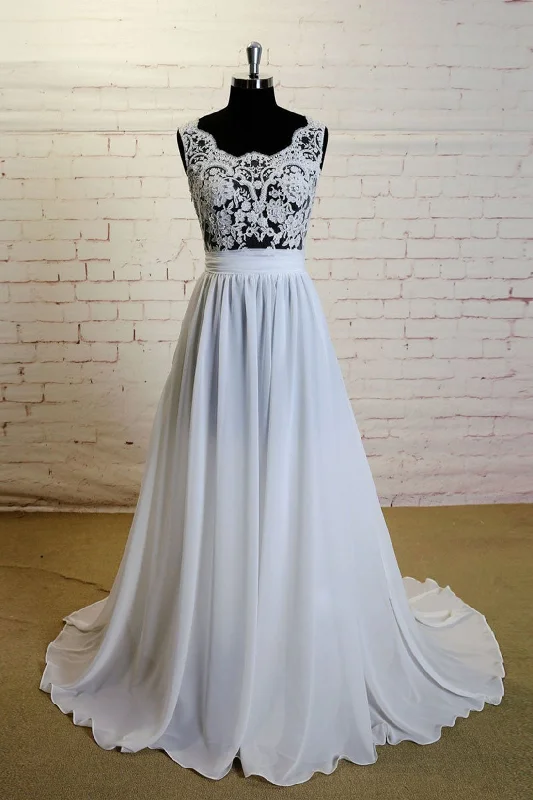 Weekend Bargain Blast Ivory Lace Chiffon Long Prom Dresses, Ivory Wedding Dresses with Lace Top, White Formal Dresses, Ivory Evening Dresses Weekend Bargain Blast Ivory Lace Chiffon Long Prom Dresses, Ivory Wedding Dresses with Lace Top, White Formal Dresses, Ivory Evening Dresses
