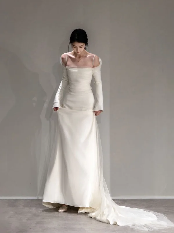 Weekend Shopping Fiesta Ivory Straps Long Sleeves Elegant Light Wedding Dress, DP2125 Weekend Shopping Fiesta Ivory Straps Long Sleeves Elegant Light Wedding Dress, DP2125