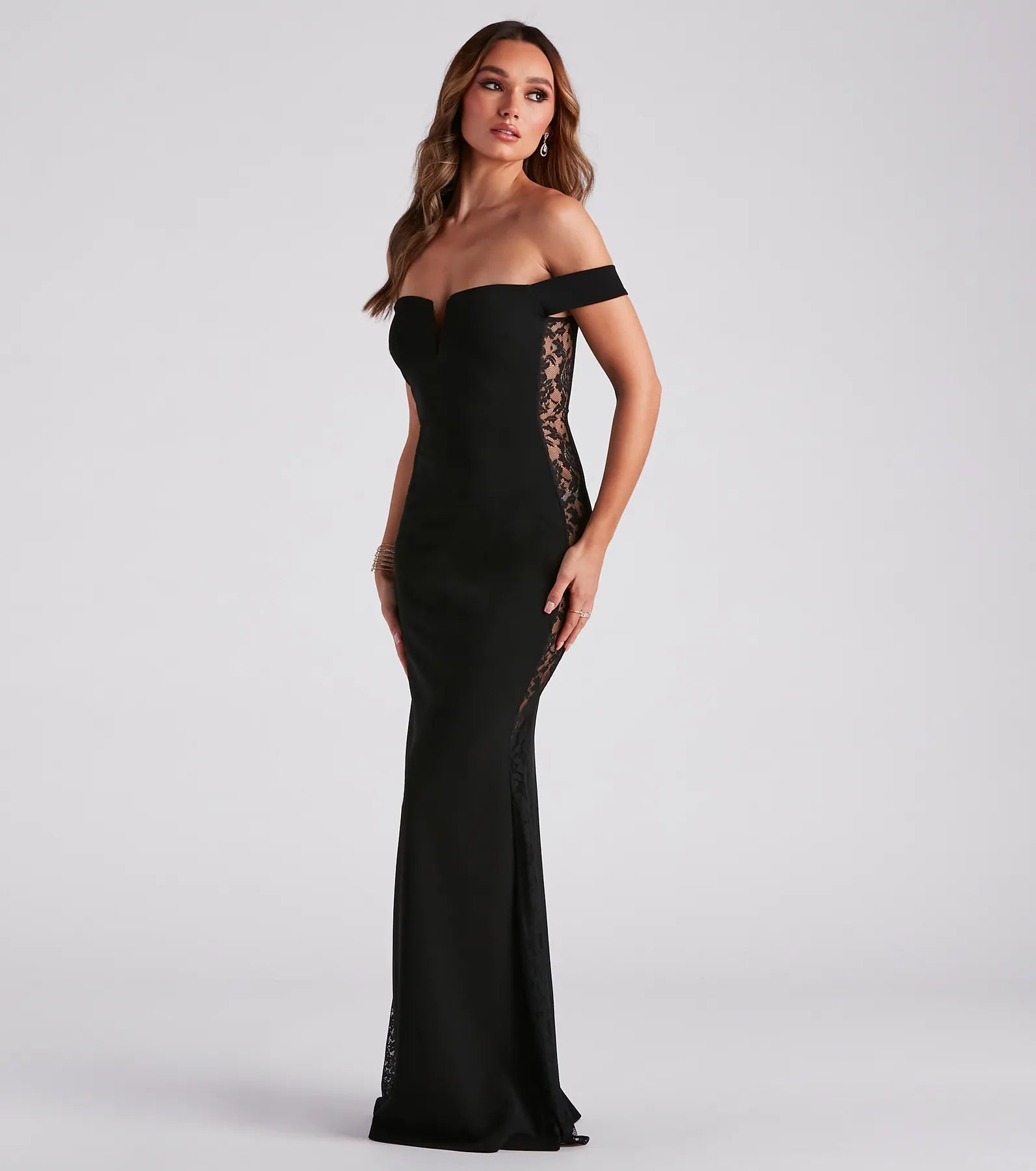Special Price Drop Jaelene Formal Lace Trim Long Dress