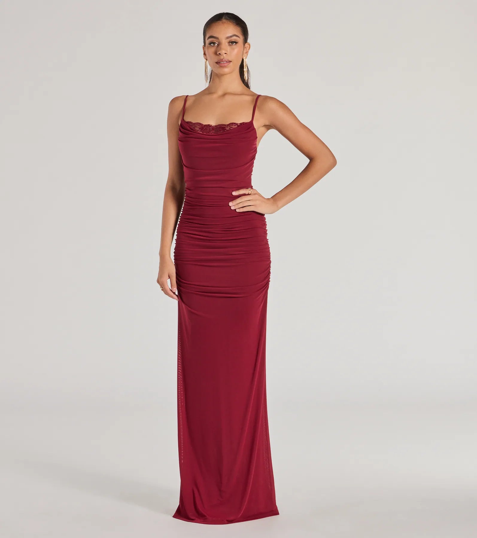 Weekend Price Slash Event Julane Cowl Neck Ruched Mermaid Dress