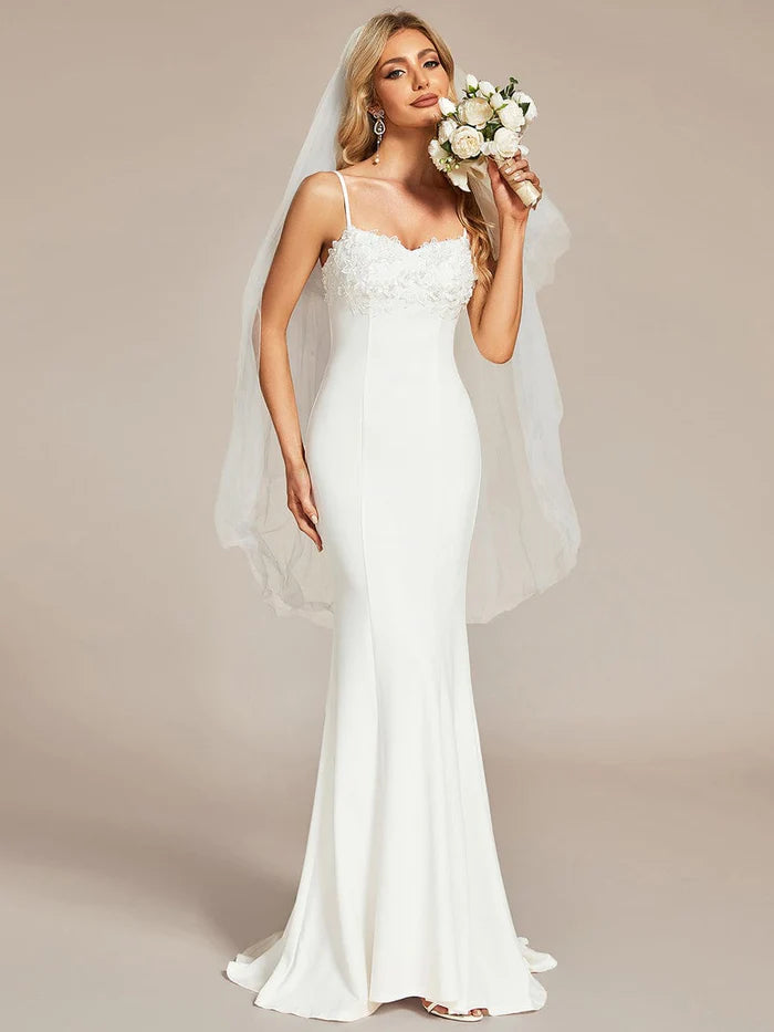 Weekend Bargain Weekends Lace Floral Applique Spaghetti Straps Mermaid Wedding Dress