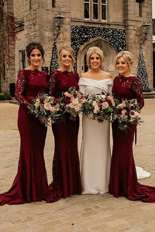 Weekend Super Savings Lace Mermaid Floor Length Long Sleeves Burgundy Bridesmaid Dresses Weekend Super Savings Lace Mermaid Floor Length Long Sleeves Burgundy Bridesmaid Dresses