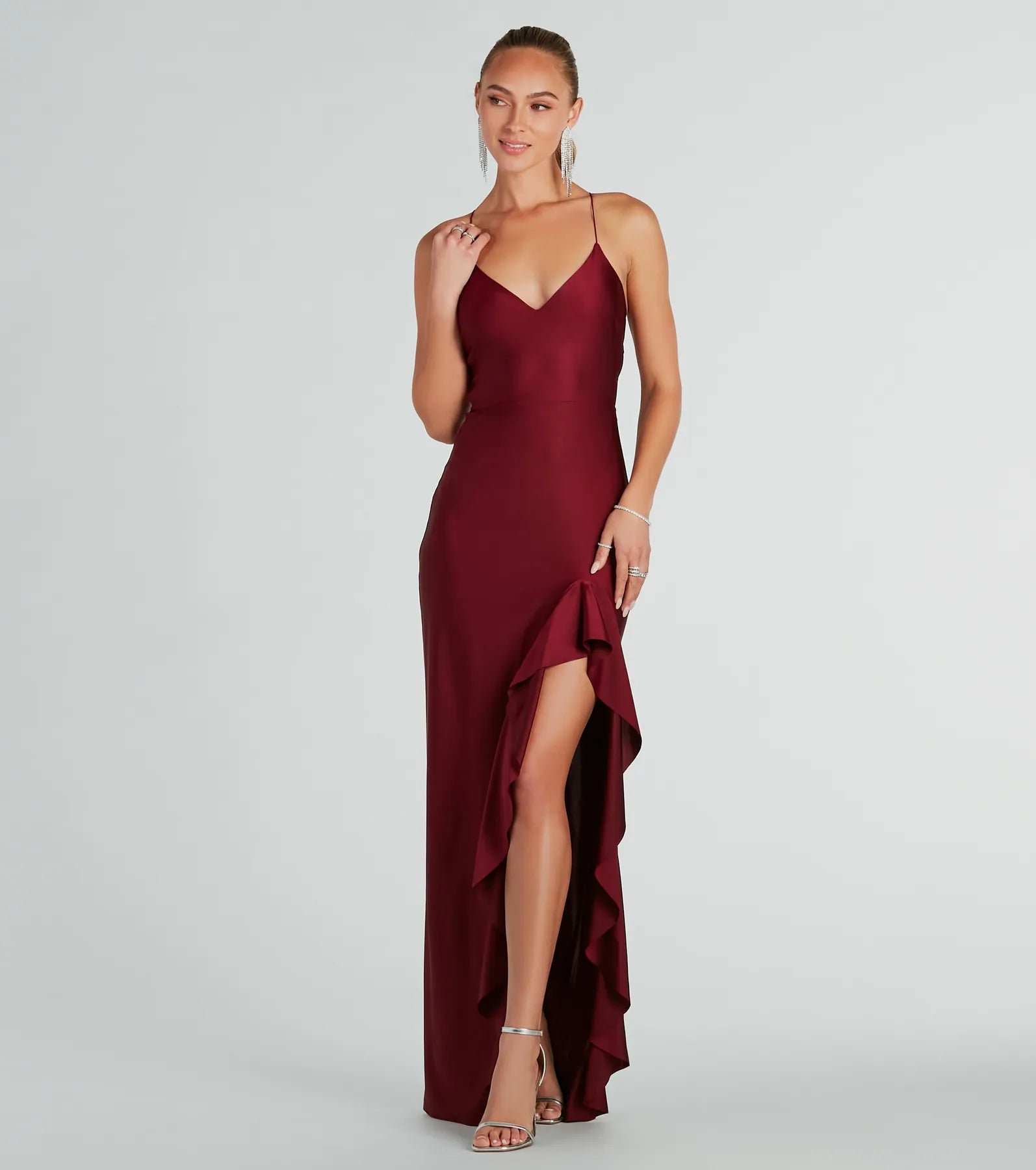 Weekend Super Savings Lainey Ruffled High Slit Long Formal Dress