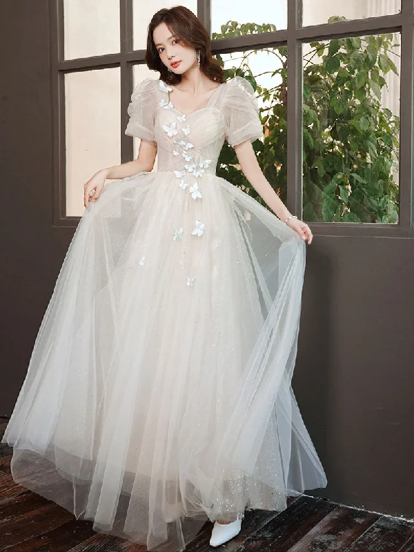 Weekend Special Offers Light Champagne Tulle Lace Long Prom Dress, Champagne Evening Dress Weekend Special Offers Light Champagne Tulle Lace Long Prom Dress, Champagne Evening Dress