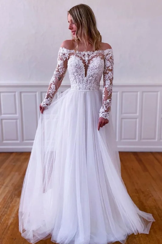 Weekend Shopping Fiesta Long Sleeves White Lace Long Prom Dresses, Long Sleeves White Wedding Dresses, White lace Formal Evening Dresses Weekend Shopping Fiesta Long Sleeves White Lace Long Prom Dresses, Long Sleeves White Wedding Dresses, White lace Formal Evening Dresses