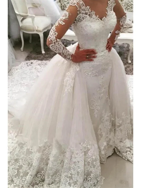 Shop More, Save More Luxury Wedding Dresses Long Sleeve Sheath V-neck Long Train Lace Sexy Big Bridal Gown JKW217 Shop More, Save More Luxury Wedding Dresses Long Sleeve Sheath V-neck Long Train Lace Sexy Big Bridal Gown JKW217