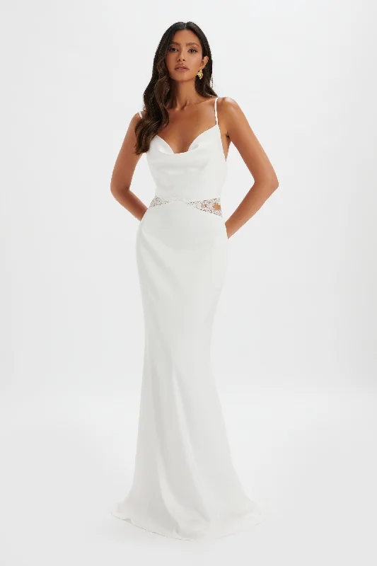 Weekend Flash Deals MAY Lace Insert Satin Maxi Dress in White