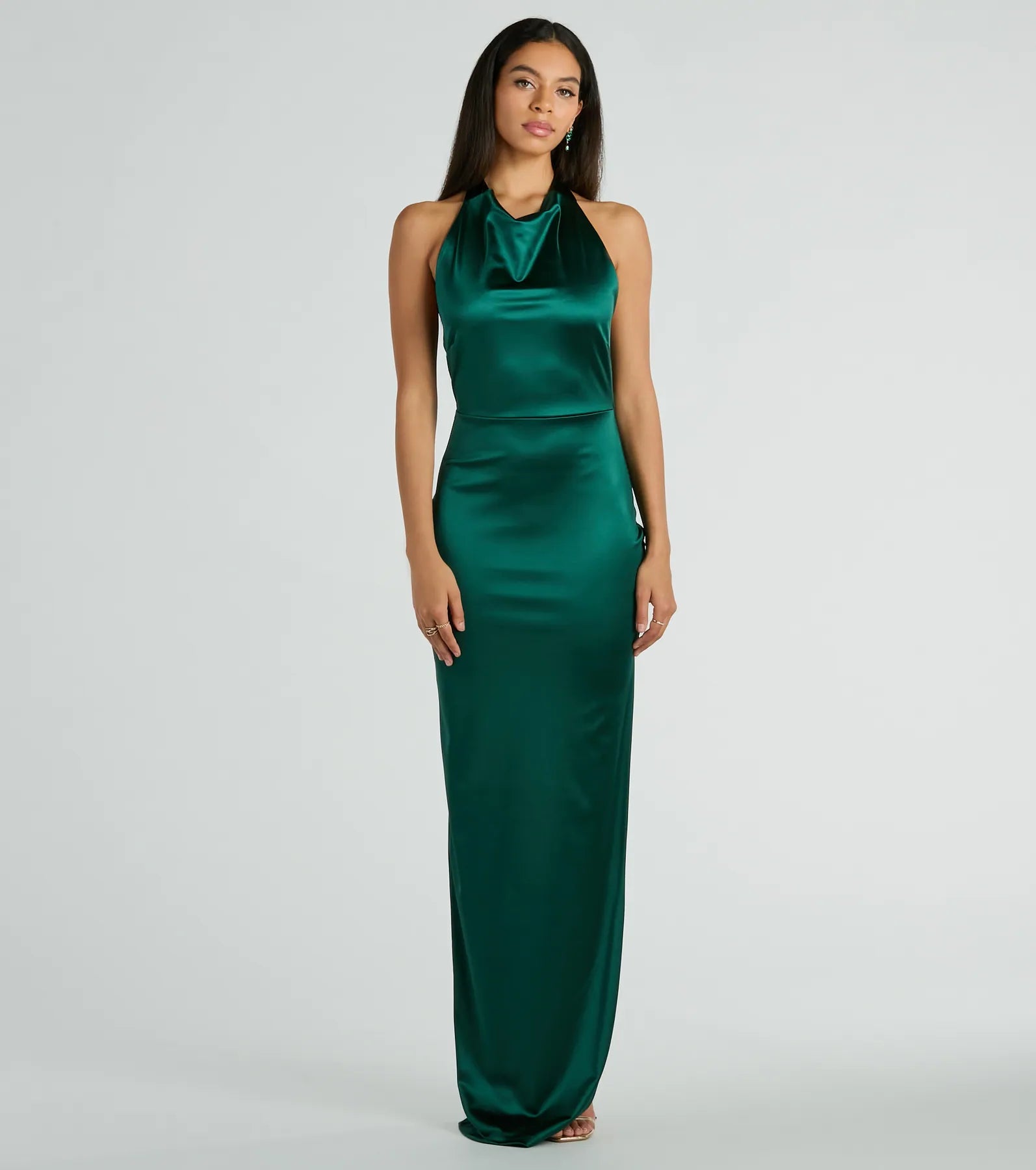 Price Cut Alert Melina Halter Slim Long Satin Formal Dress