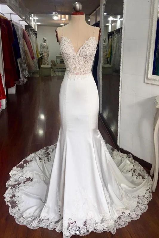 Weekend Exclusive Bargains Mermaid V Neck White Lace Long Prom Dresses, Mermaid White Wedding Dresses, White Lace Formal Evening Dresses Weekend Exclusive Bargains Mermaid V Neck White Lace Long Prom Dresses, Mermaid White Wedding Dresses, White Lace Formal Evening Dresses