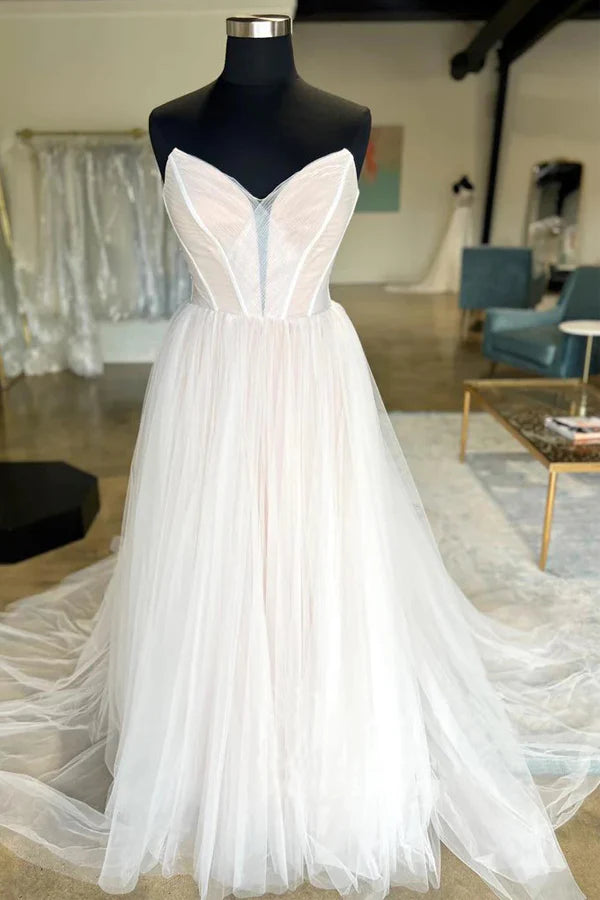 Weekend Best Deals Minimalist style sheer wedding dress with sweet collar and floor mopping wedding dress
