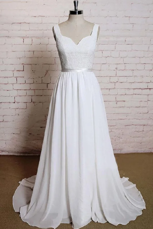 Limited Quantity Noble A-line shoulder strap with chiffon patch flower dew back and ground length wedding dress Limited Quantity Noble A-line shoulder strap with chiffon patch flower dew back and ground length wedding dress