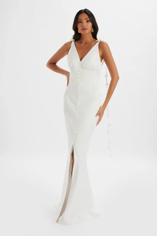 Flash Discounts NOVIE Floral Strap Satin Fit and Flare Maxi Dress in Ivory