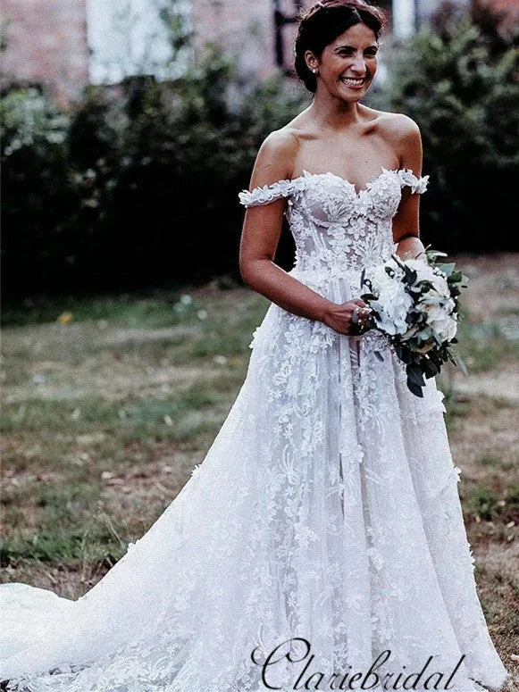 Limited-Time Flash Deal Off Shoulder A-line Slit Lace Country Wedding Dresses, Bridal Gown Limited-Time Flash Deal Off Shoulder A-line Slit Lace Country Wedding Dresses, Bridal Gown