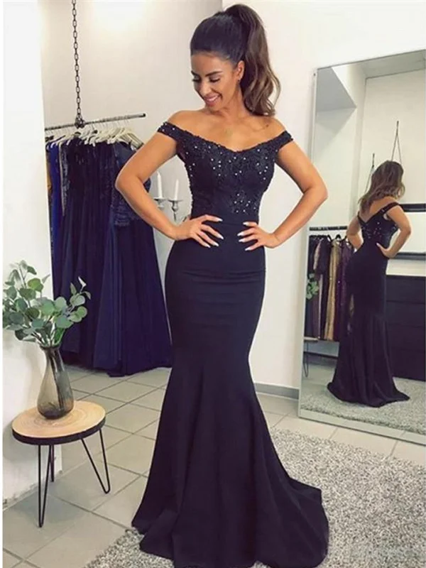 Weekend Deal Fest Off Shoulder Navy Blue Lace Mermaid Prom Dresses, Navy Blue Lace Bridesmaid Evening Formal Dresses Weekend Deal Fest Off Shoulder Navy Blue Lace Mermaid Prom Dresses, Navy Blue Lace Bridesmaid Evening Formal Dresses