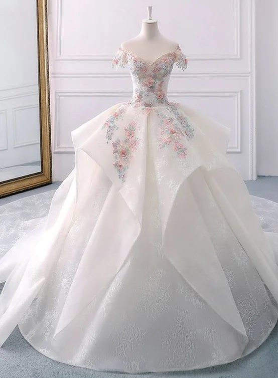 Today’s Flash Sale Off The Shoulder Flower Ball Gown Lace Wedding Dress,DS4375