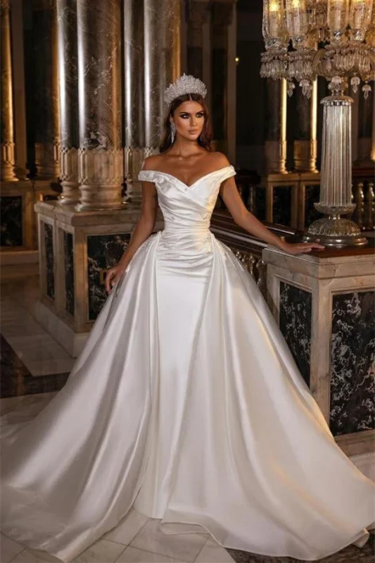 Limited-Time Discount Off the Shoulder Ivory Satin Wedding Dresses, 2 Pieces Wedding Dresses, Bridal Gown Limited-Time Discount Off the Shoulder Ivory Satin Wedding Dresses, 2 Pieces Wedding Dresses, Bridal Gown