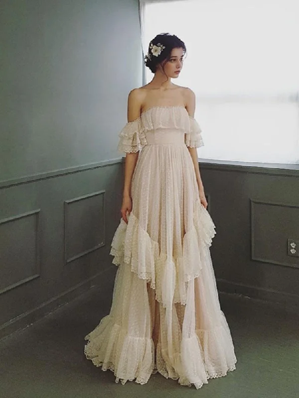 Weekend Markdowns Off the Shoulder Polka Dots Lace Wedding Dresses, Boho Wedding Dresses, Newest Wedding Dresses Weekend Markdowns Off the Shoulder Polka Dots Lace Wedding Dresses, Boho Wedding Dresses, Newest Wedding Dresses