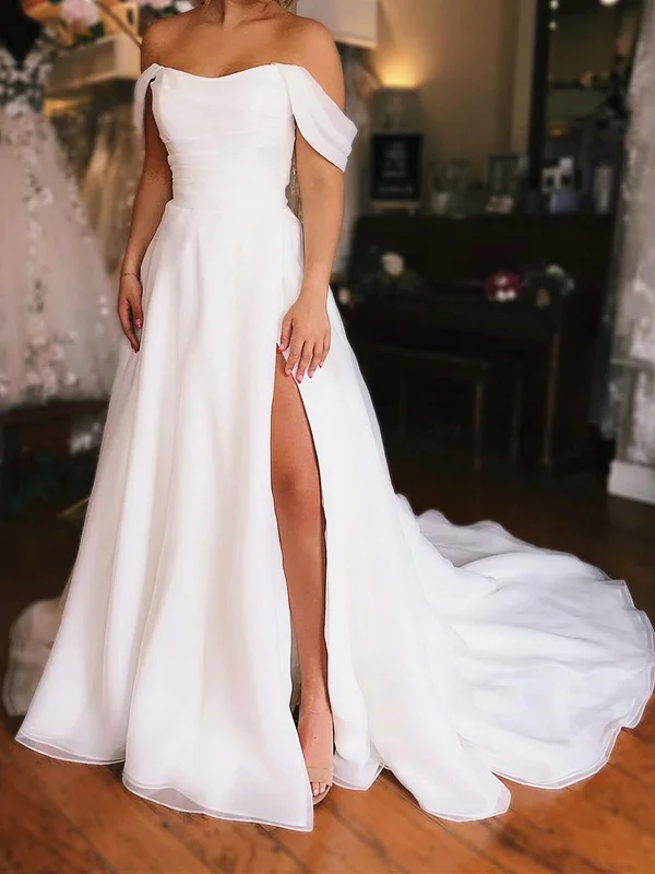 Weekend Super Sale Alert Off the Shoulder White Organza Wedding Dresses, White Organza Bridal Gowns Weekend Super Sale Alert Off the Shoulder White Organza Wedding Dresses, White Organza Bridal Gowns