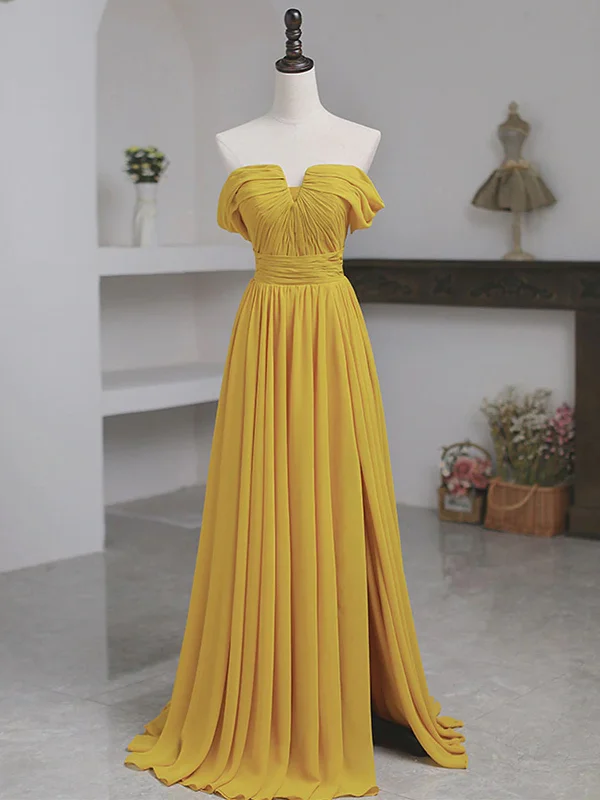 Shop & Save More Off the Shoulder Yellow Chiffon Long Prom Dresses, Yellow Long Formal Bridesmaid Dresses Shop & Save More Off the Shoulder Yellow Chiffon Long Prom Dresses, Yellow Long Formal Bridesmaid Dresses