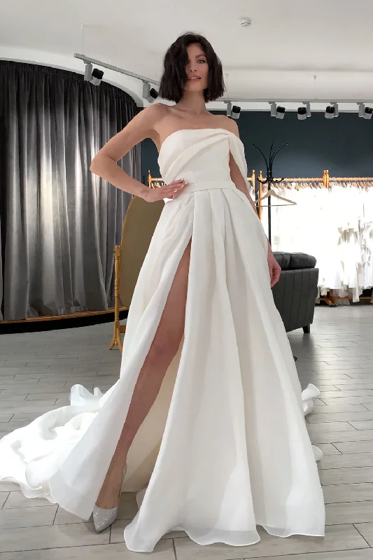 Super Price Slash One Shoulder A-line Ivory Organza Prom Dresses, Simple Wedding Dresses, Side Slit Prom Dresses, Long Prom Dresses Super Price Slash One Shoulder A-line Ivory Organza Prom Dresses, Simple Wedding Dresses, Side Slit Prom Dresses, Long Prom Dresses