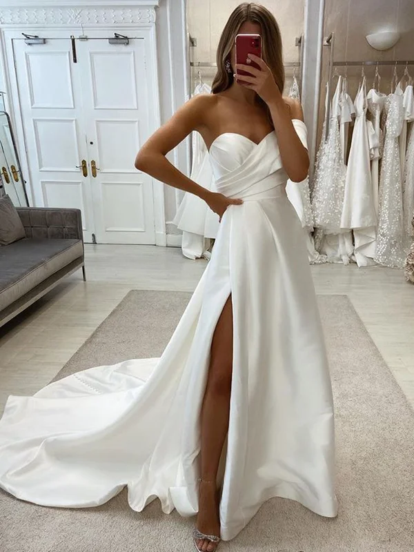 Weekend Sale Extravaganza One Shoulder Ivory Satin Wedding Dresses, One Shoulder Ivory Bridal Dresses