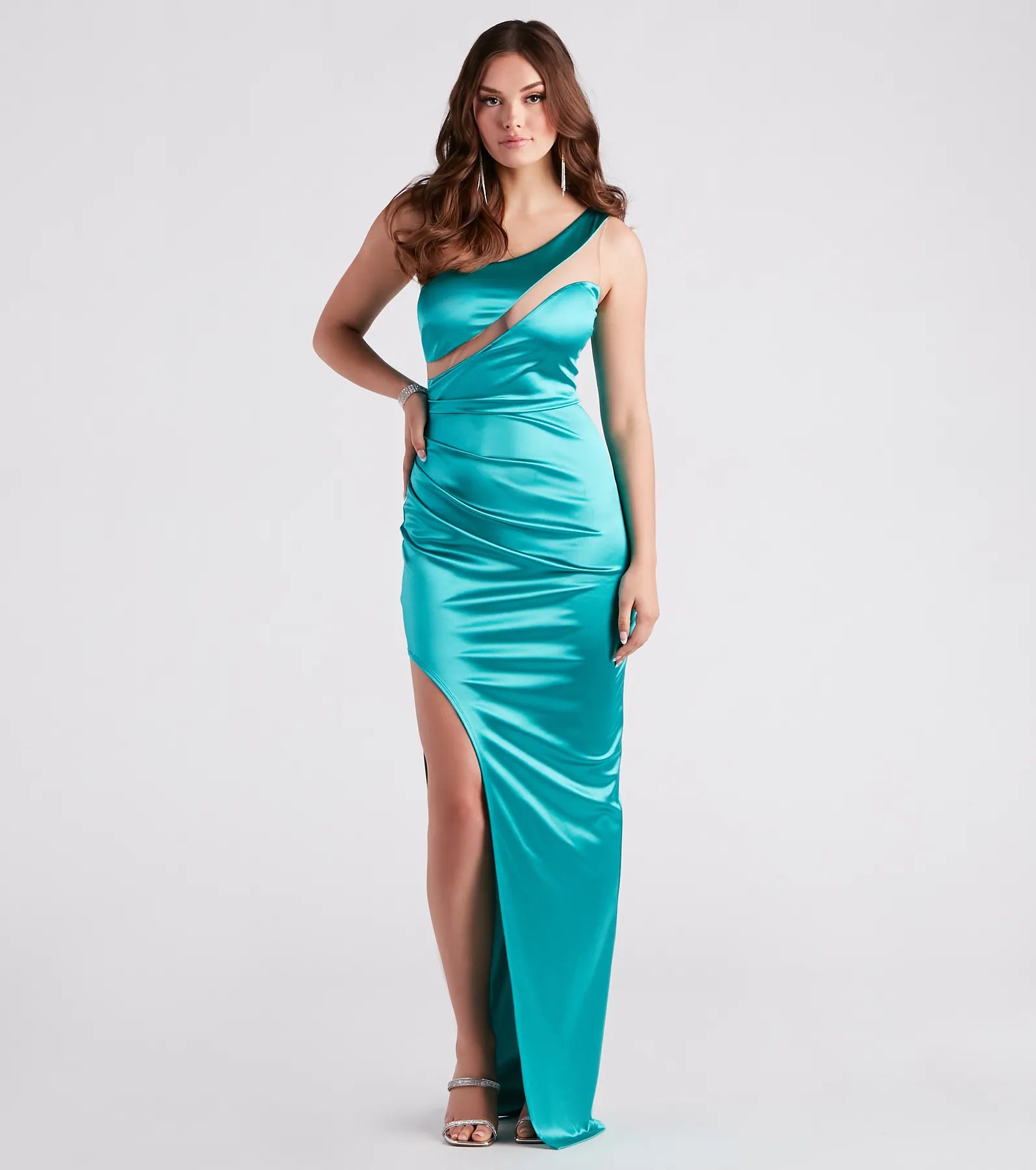 Flash Sale Peyton Satin One-Shoulder Illusion Dress